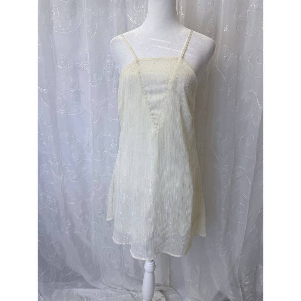 Tobi Cream Metallic Pinstripe Mini Dress Open Back Sparkle Cocktail Small